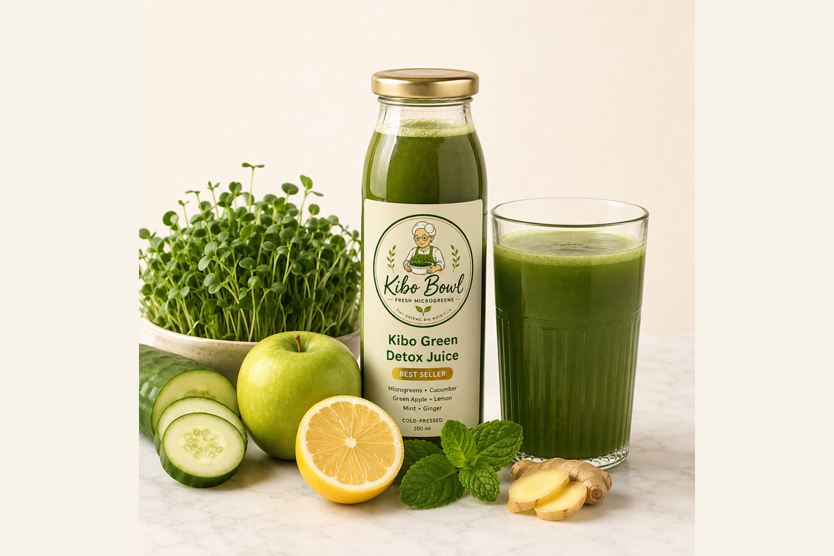 Kibo Bowl green microgreen juice